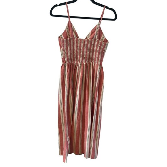 Japna Striped Dress Womens M Button Boho Beach Midi Coastal Vacation Resort - Picture 2 of 4